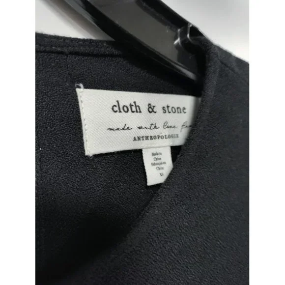 Anthropologie Cloth & Stone Womens Round Neck Bell Sleeve Blouse Black XS-M - Picture 4 of 10